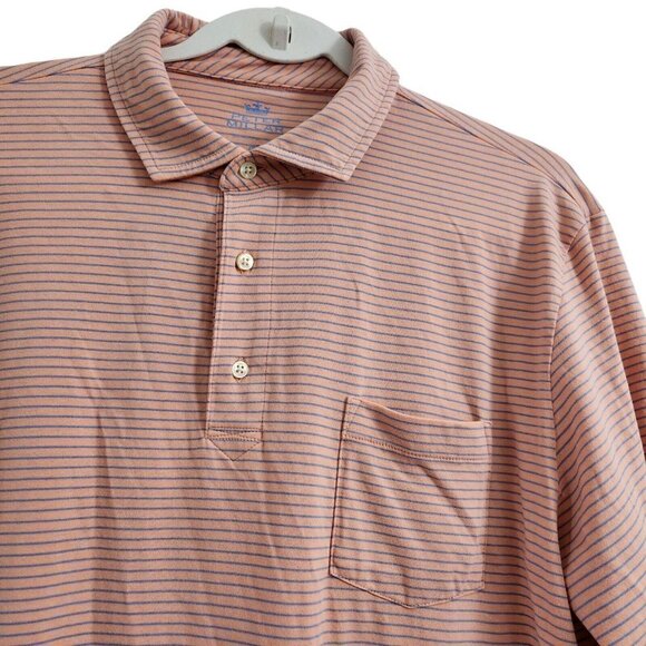 Peter Millar Polo Shirt Mens Medium Orange Striped Seaside Wash Golf Preppy - Picture 4 of 11